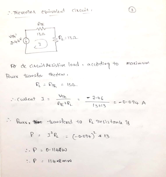 Thevenins equivalent circuit , Въ 132 ŹRL=1332 2.46V maximum For Power P de circuit resistive load, according to tears for th