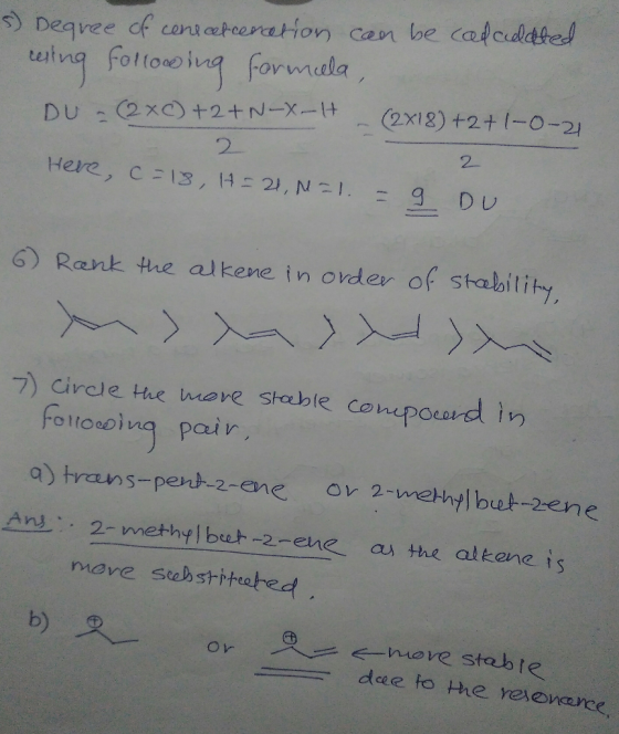 s) Degree of conecefceration can be cadadated wsing following formela, ou - (2x() +2+N-X-H (2x18) +2+1-0-21 Here, c=18, H = 2