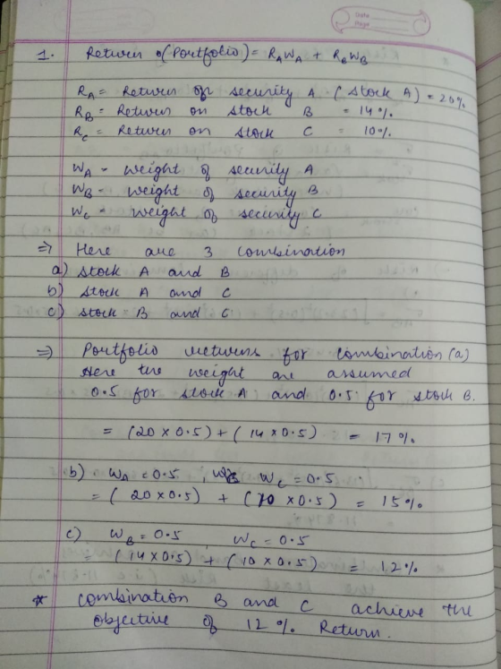 Retwen of Portfolid) = RAWA & ROWB A 209 TRA= Rp = R = Return Retwer Return on on on security A stock B stock c (stock - 14%