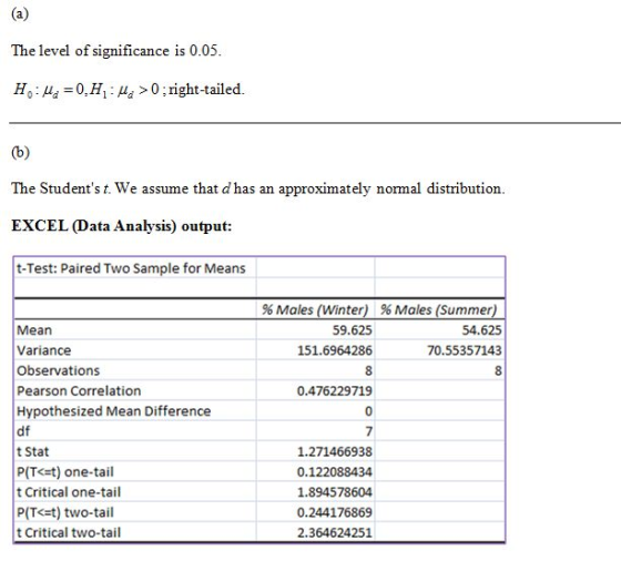 (a) The level of significance is 0.05. H:Ha=0.11:>0;right-tailed. The Students t. We assume that d has an approximately norm