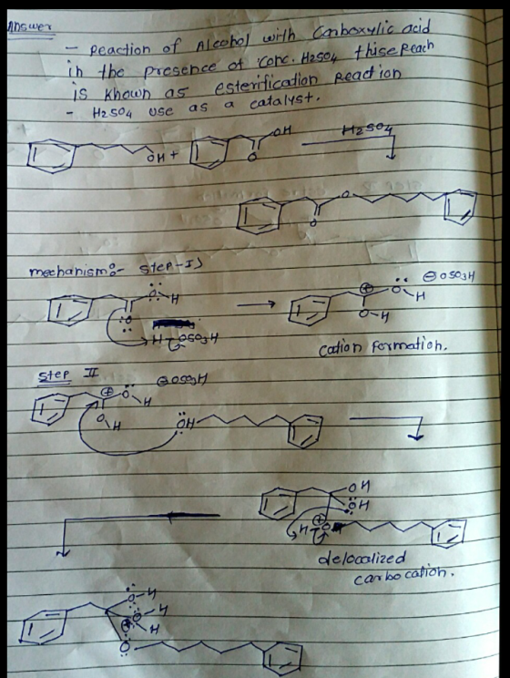 answer - Peaction of Alcobel with carboxylic acid the presence of conc. H2904 thise peach IS_khown as esterification Reaction