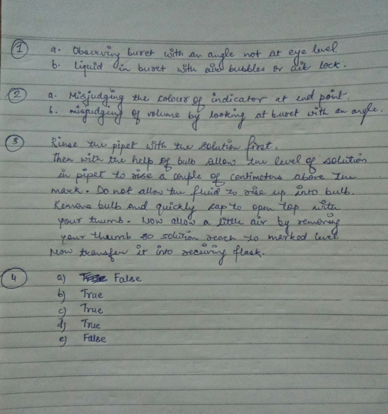 Luel O6aeriny buret uith an b igutd n buret ith as bubbles Br ak Leck a. angle not at Msjudging afudgin of indicator at nd po