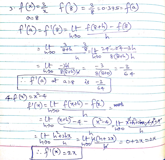 3-463= f(3) = 820-345= f(a) f(a) = f(8)= (t f[8+h) - fl) a=8 Ran 4-x4-3h 8(8th) h so f (a) at air is 3 -3 64 - 4if (a)=x4 f