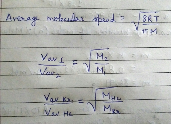 Average molecular speed = 18RT TM Varl Var kr - Now He He V Mua