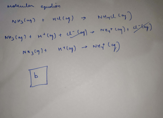 molemlar equdion 7 NH3(aq) + Hellag) NHych lay) NH3 Cay) + H+ (aq) + cu lap) Nhyt Lag) + ca tay) Nn3cyl + Htlap) NHyt (ag) o