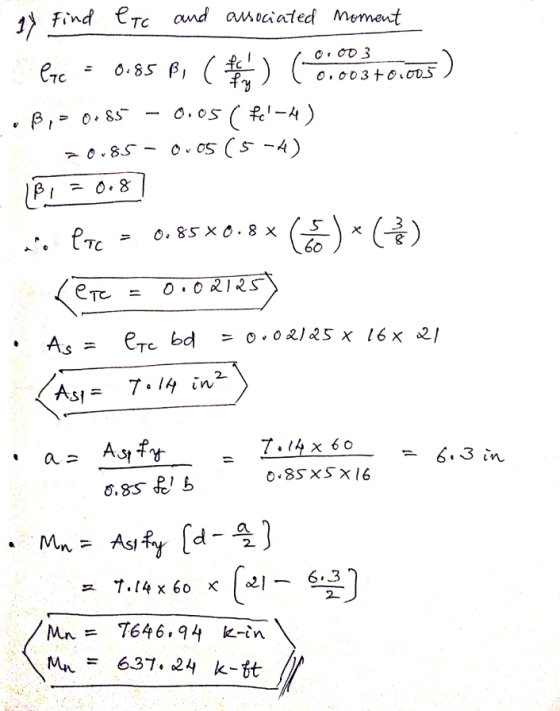 fc :) 0.003 0.003 +0.005 - 14 Find etc and associated moment loc 0.85 B, C 05) fy 0.05 ( fel-) 20.85 -0.05 (5-4) (BI 0.85*0.8