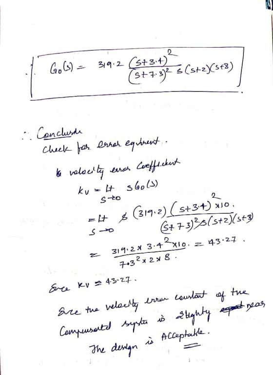 2 - Gols) = 319.2 (+3.4) (577.332 s (st2/st2) . Conclushe check for error equerent. la velocity error Coefficket 1. kuat s60(