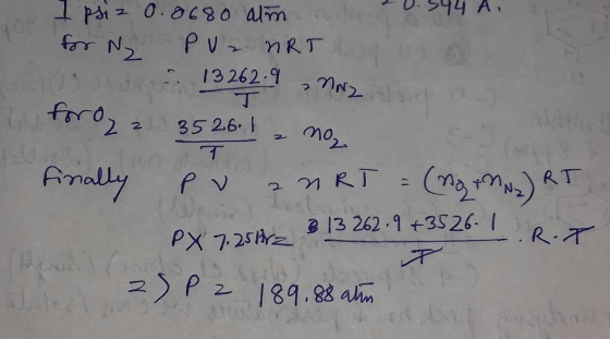 I psiz 0.0680 alm mit 20.344 A. for N PU MRT is a .. 13262-9 anN2 ) foro, 35261 no Finally pv 2NRT = (no +MN) RT PX 7.25 Are