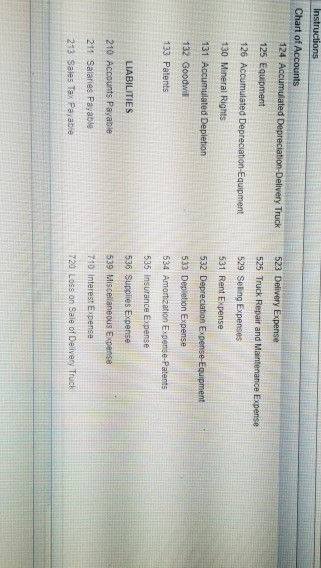 Instructions Chart of Accounts 124 Accumulated Depreciation-Delivery Truck 523 Delivery Expense 125 Equipment 525 Truck Repai