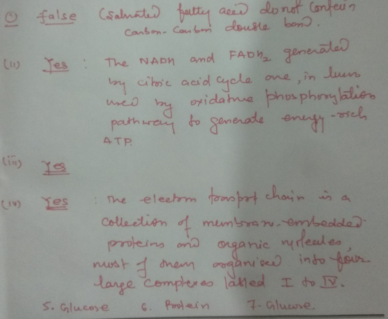 0 false (1) Jes: (salurated fatty acid do not confeun Carbon Couben double bond. The Naon and FADD generated by citric acid c