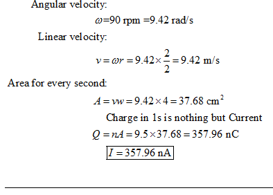 Angular vel ocity: a)-90 rpm-9.42 rad/s Linear velocity vor- 9.42x-9.42 m/s Area for every second: = wv 9.42 x 4 = 37.68 cm.
