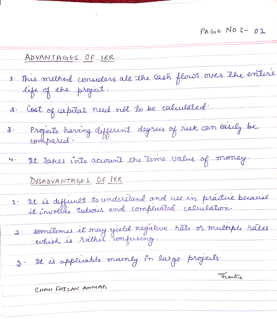 UE PAGE NO 8-02 ADVANTAGES OF TRR 1. This method considers all the cash flows over the entire life of the project 2. Cost of