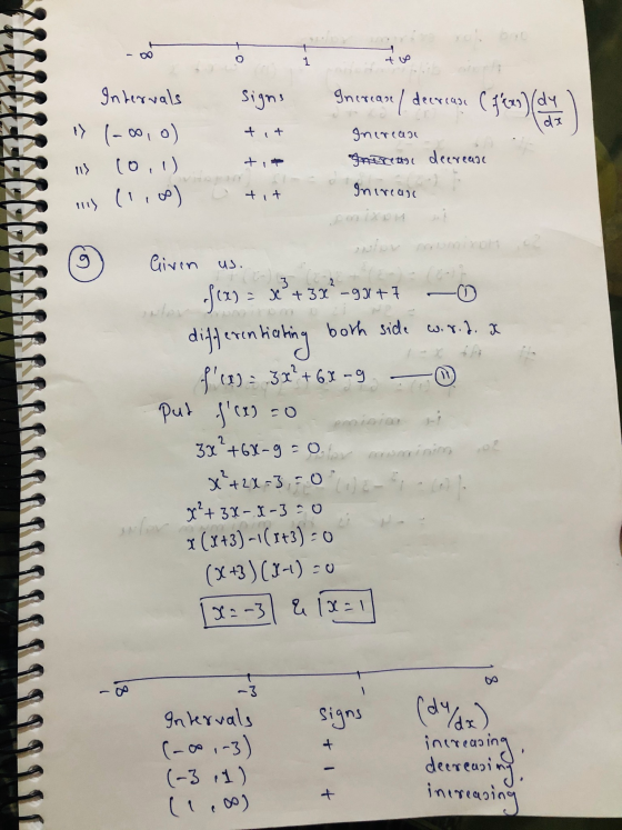 8 1 to Intervals signs decrease tit (-0,0) (0,1) (1,0) Increase Intrete decrease ti 11) Ctit Increase 111) g Given us. x + 3x