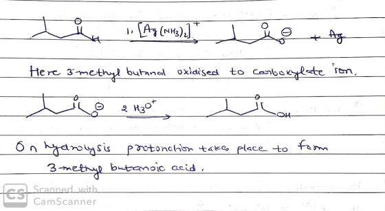 ه (As ( vs) ۱۰ ه ه هلل - Here 3-methyl butanal oxidised to carbonylate ion. o e Hot on the to from on hydrolysis protonction