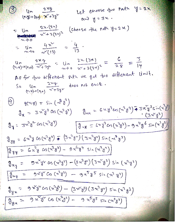③ . path lim any . (ny) + (0,0) x + 3yr y= 2x Let choose two and y=34. oose the path y=2 22. (2n) a lim de 21+36202 niso 2 =