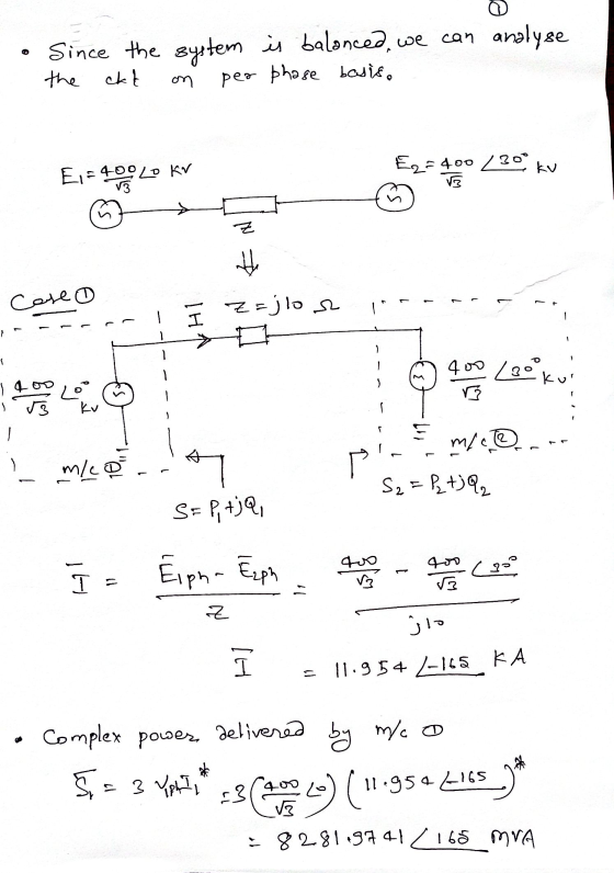 Since the system is balonced, we can analyse the cht per phase basis. om E2-400 / 300 kv E1=400 LO KV V3 VE ti Cose H1 z=jlor