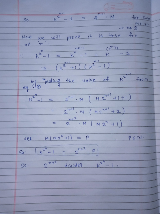 so K² - 1 = 2 M - for some MEN. 0 for Now all • we will prove it is true n +-1 h) 2 K²_1 = K² -1 = K - (k² + 1) (K²-1) 1 - b