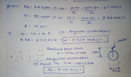 geven: No = 64 rpm war 25 No-2XXX 64 6.7 radis 60 -20N - 2x0X95 =9.94 radis N = 95 rpm 60 d = 10 sec. = wotdot 9. 94 = 6.7+ 2