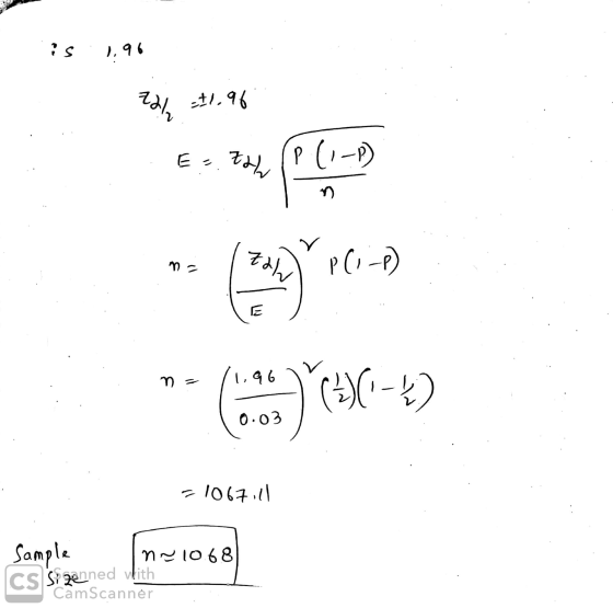 1,96 ed! =11.96 E- tow P(1-P) 7th P(1-P) m ab1 ()(---) 0.03 - 1067:11 Sample nr 1068 CS sizenned with CamScanner