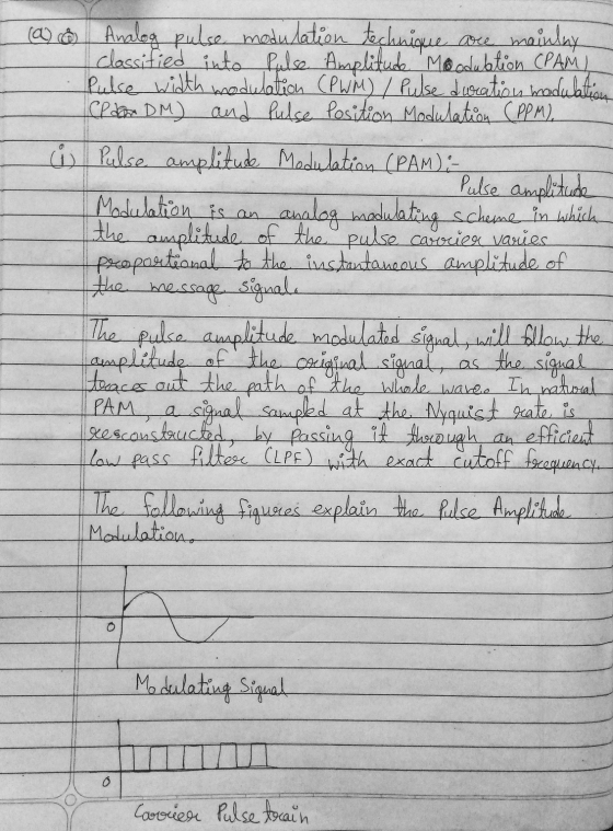 (a) 6 Analog pulse modulation technique are mainly classified into false Amplitude Mooduktion CPAMI Pulse width modulation (P