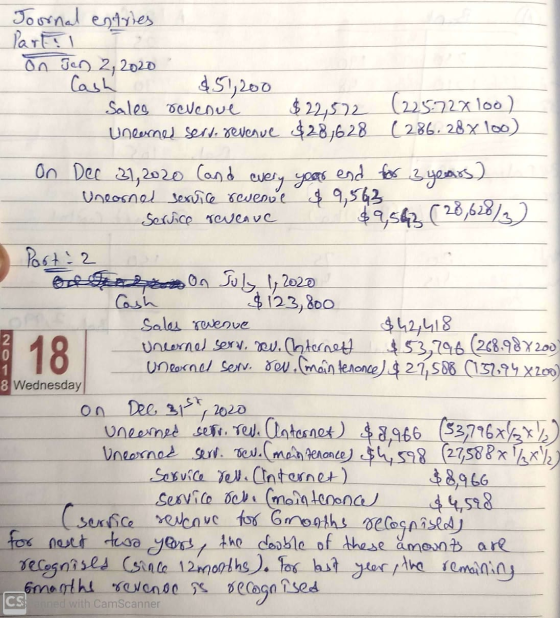 Journal entries Part on Jan 2, 2020 Cash $51,200 Sales revenue $ 22,572 (225727100) Uhlemnes sens, revenue $281628 (286.28x10