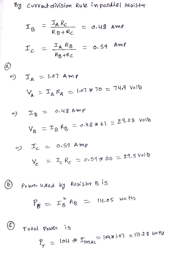 by Cuvvotdivision Rule in panilel ne)istr VB 二Fa RB-o.kg*6ï = 29. 2 3 volb Total Polwer is lou ,, 07 111-2 8 wa HD