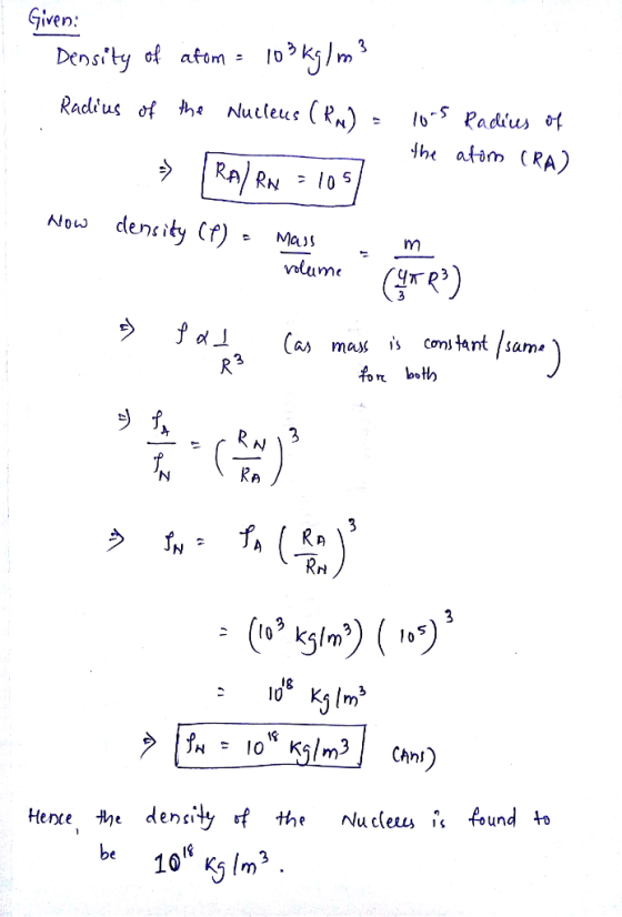 iven Density of atomo3m Ihe alom (RA) as ma is constant Sum* for both 시