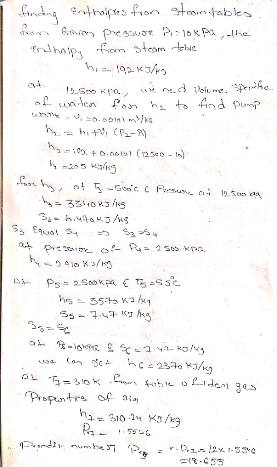 finding enthalpies from steam tables from Given pressure Pizlokpa, the Enthalpy from steam table hi= 192 kJ/kg at - 12.500 kp