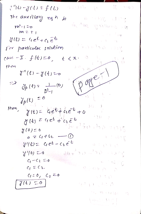I 07 1 (-6) --401)=f(6) The auxiliary equi m m-150 3!}/4. D lii etails mati y(t) = het achet for particulas solution onlapon