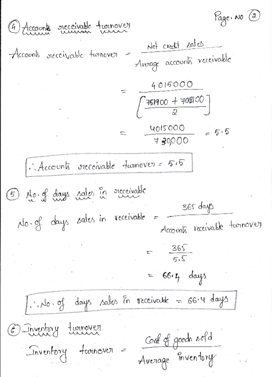 Page, No @ Accounts receivable twin over Accounts receivable fannover = Net credit sales Average accounts receivable 4 015000