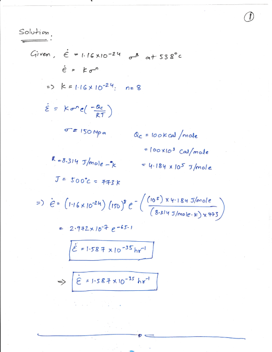 Solution *) k=i.IGメ10-2 4 : n= g RT Qc = lookal /mole 4-18y x 105 J/mole (1o) xy 184 3/mole 8-3145/mole. k) x 7-3 2.742x109 e
