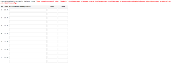 Prepare the adjusting entries for the items above. (If no entry is required, select No Entry for the account titles and ent