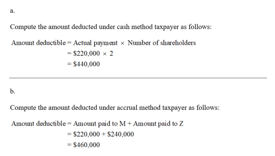 Compute the amount deducted under cash method taxpayer as follows: Amount deductible = Actual payment ~ Number of shareholder