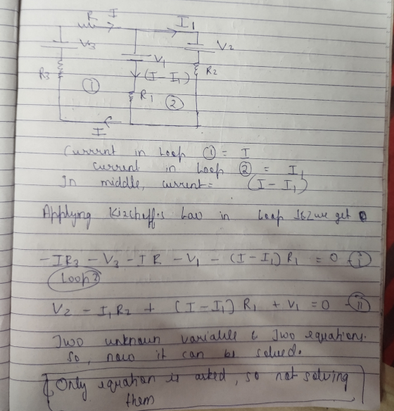 ta V2 Two R I & R2 @ Ri 2 ES Current in Loop current Loop ② It middle, current (I-I) T Applying Kircheffes how in heap I6Zwe
