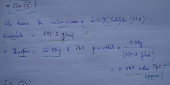 . We know, the molar mass of head (1) Sulfide (P65) :- precipitate = 239-3 g/mol → Therefor: 1.209 4 Pbs precipitate - Isang