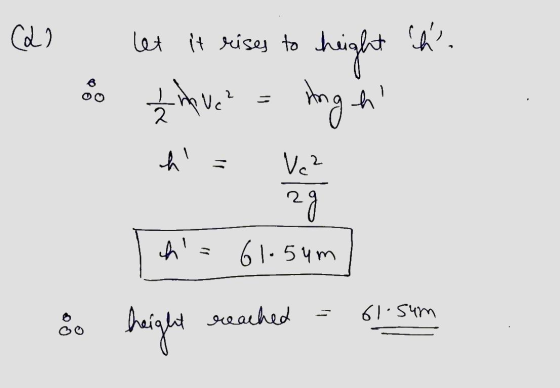 (2) let it rises to height Hugh o o I move? h 11 Vez ng 61-54m ch reached 61-sum os height