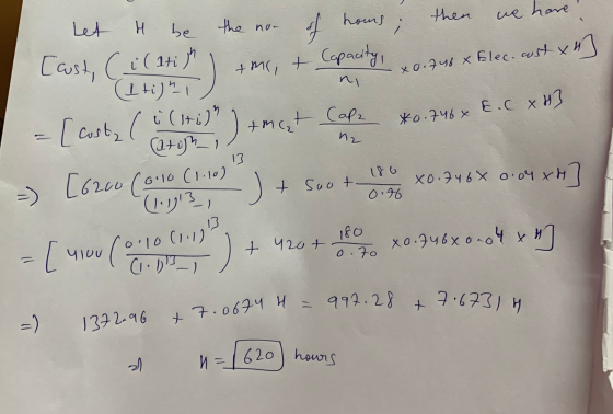 then homs; we have Let H of cast x xo.746 x Elec.cast be the nor [cast, (i (tih tmc, + Capacity, (1+i), (tilh tmcat Cape (2