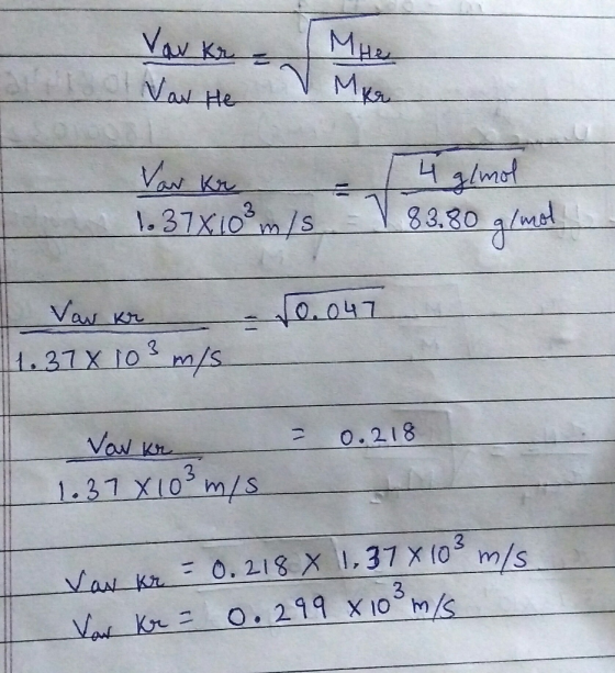 Vav Kr - Mhe o Vas the Var kr 1 4 g/mol 1.37X103 m/s 783.80 g/mol - 10.047 Vav kr 1.370 10 3 m/s = 0.218 Vow kr 1.37 X10% m/s