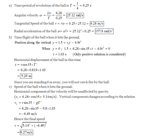 a) Time period of revolution of the ball is T0.25 s 4 Angular velocity ω 0.28-25.12 rad/s T0.25 Tangential Speed of the ballr