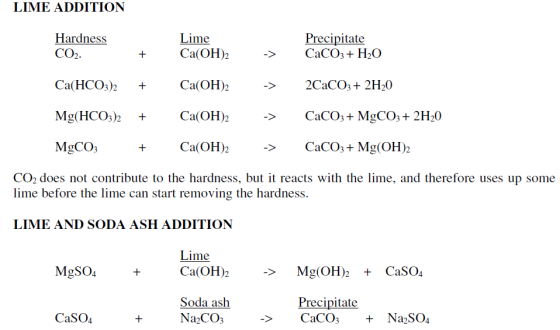 LIME ADDITION Hardness Lime Precipitate CO2 Ca(HCO3)2Ca(OH)2->2CaCO32H20 Mg(HCO3)2Ca(OH ->CaCO+ MgCO 2H20 MgCO CaO >CaCO+ Mg(