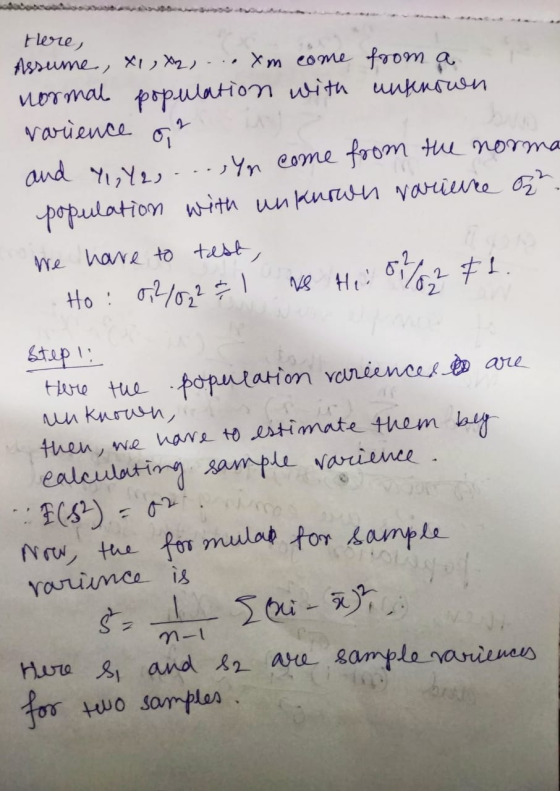 there, Assume, X1, X2, ... xm come from a normal population with unknown varience or and Y2Y2, ..., Yn come from the norma po