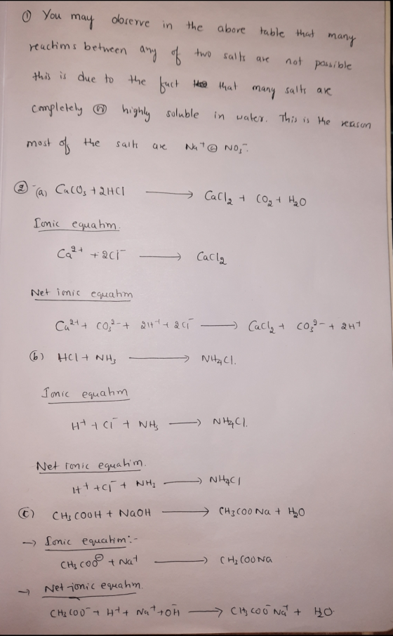 0 You may observe in reactions between any of the above table that many two salts are not possible this is due to the fact th