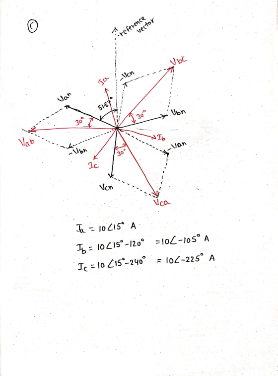 vector i-reference Vbc ---- ga Ivan Van 51-87°; 300 yllan Ta = 10215° A To = 10_15° -120° = 102-105° A Ic = 10 (15°-240° 3.10