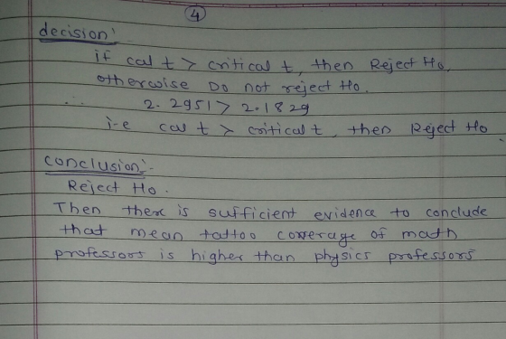 decision if cal t > critical t, then Reject to otherwise do not reject to 2.29517 2018 29 call t critical t then Reject Ho co