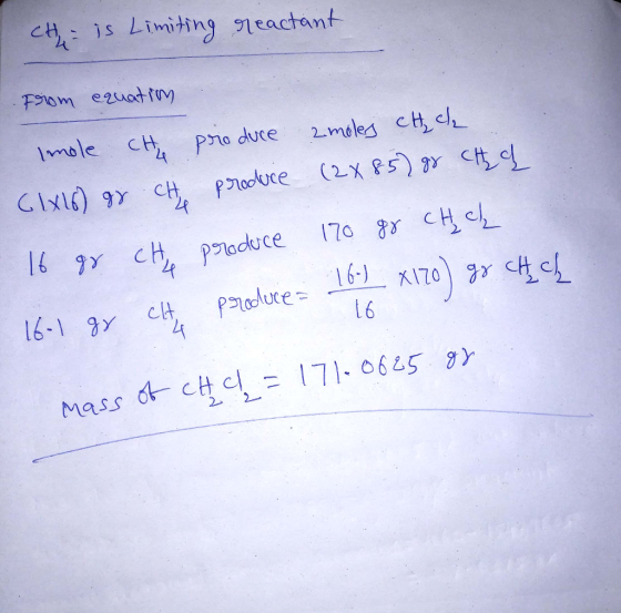 c 1s Limiting 71eactant FSom ezuat mole cH 2moles cH ch Pro duce (2x P5) Ct Clxl) gy CH Poluce 4 Placuce 16-) Prolure 170 CH