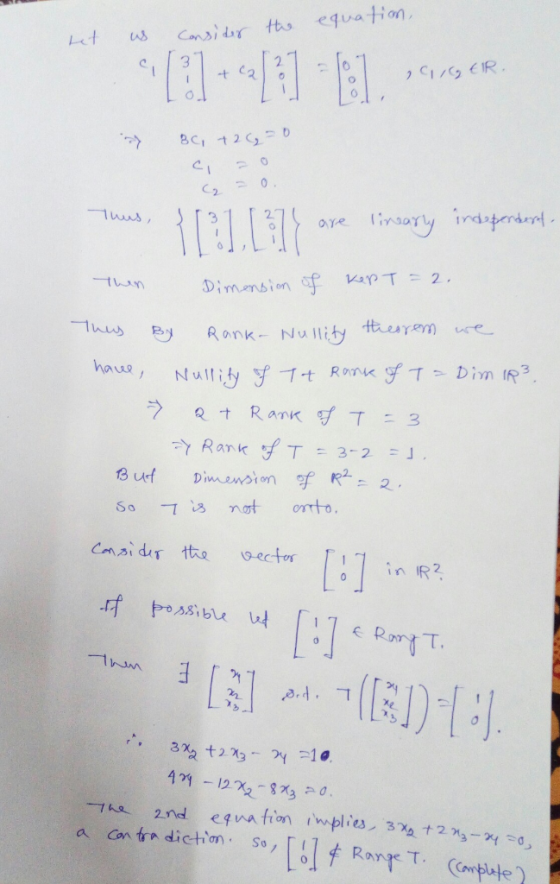 the equation, Let us consider » BC, +26= 0 WS nus, & y = 0 31137 are linearly indeperderet. Then Dimension of kept =2. Thus B