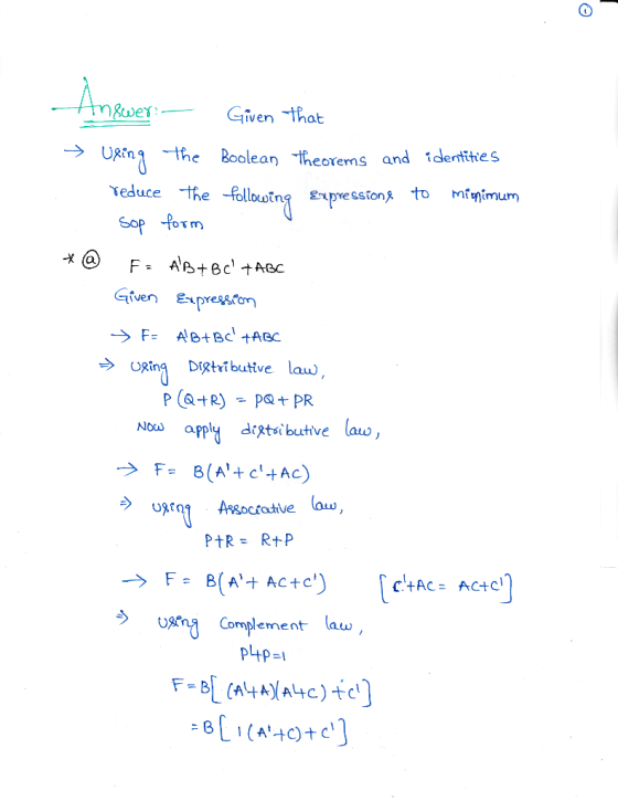 ive that Boolean theorens and dertte s educe the followtng pvesston to nmum らORing Dgtributive law No apply Complement a