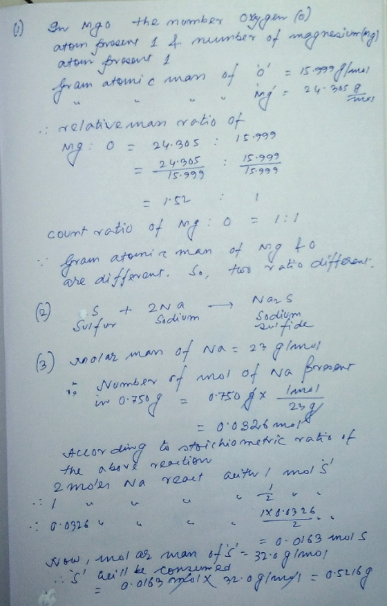 1) Ia mgo the number Oxygen (0) atom present 14 number of magnesiumling) atour present & gram atomic man of = 15.999 Iles o