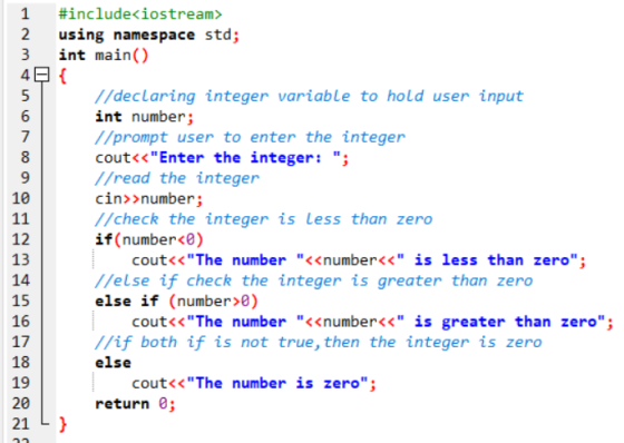 1 #include<iostream> 2 using namespace std; 3 int main() 49 { 5 //declaring integer variable to hold user input 6 int number;