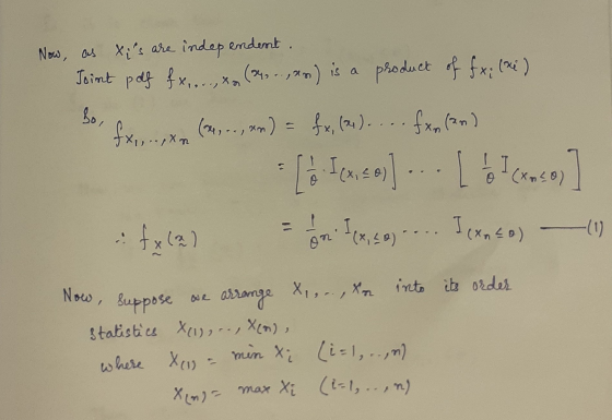 Now, as Xis are independent Joint pdf fx.... (14...,*) is a product of fx: (ne) So, fx..., (..., an) = fx, (2).... fx n (an)